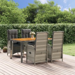 vidaXL 5-tlg. Garten-Essgruppe mit Kissen Grau Poly Rattan