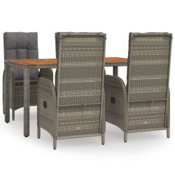 vidaXL 5-tlg. Garten-Essgruppe mit Kissen Grau Poly Rattan