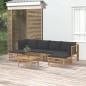 vidaXL 7-tlg. Garten-Lounge-Set mit Dunkelgrauen Kissen Bambus vidaXL 7-tlg. Garten-Lounge-Set mit Dunkelgrauen Kissen Bambus
