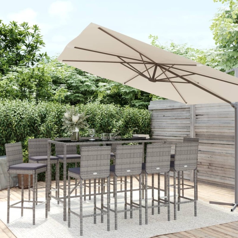 vidaXL 11-tlg. Gartenbar-Set mit Kissen Grau Poly Rattan vidaXL 11-tlg. Gartenbar-Set mit Kissen Grau Poly Rattan