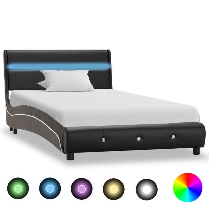 Bettgestell mit LED Schwarz Kunstleder 90x200 cm Bettgestell mit LED Schwarz Kunstleder 90x200 cm