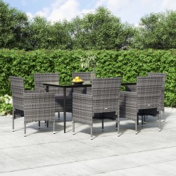 vidaXL 7-tlg. Garten-Essgruppe mit Kissen Grau und Schwarz