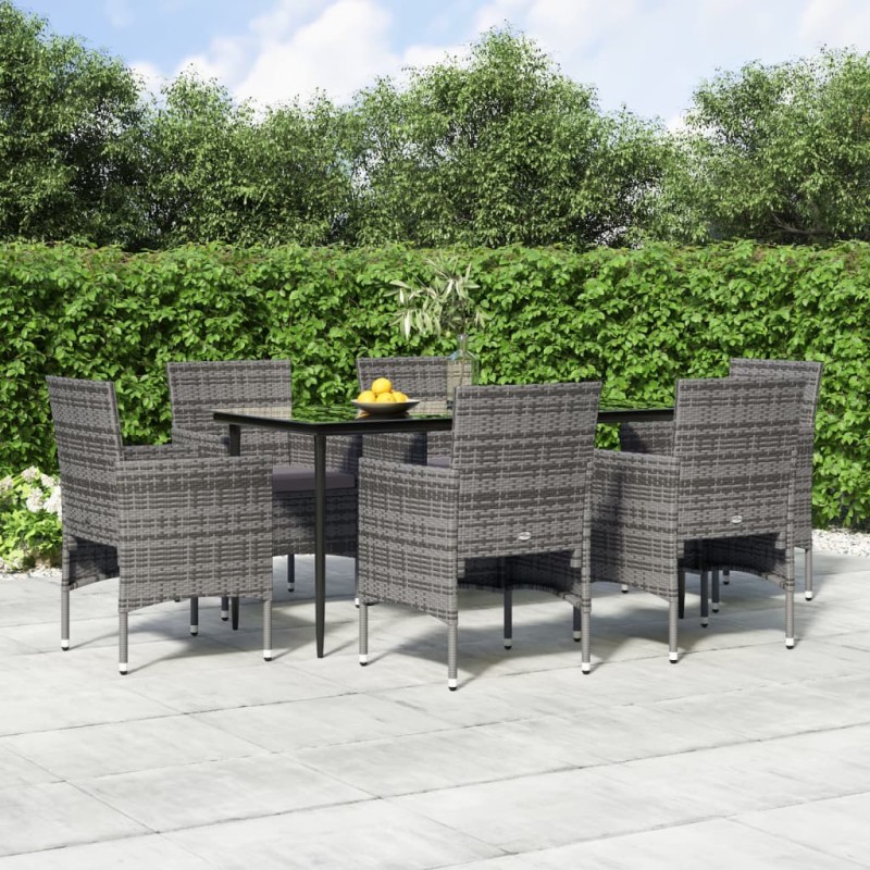 vidaXL 7-tlg. Garten-Essgruppe mit Kissen Grau und Schwarz vidaXL 7-tlg. Garten-Essgruppe mit Kissen Grau und Schwarz