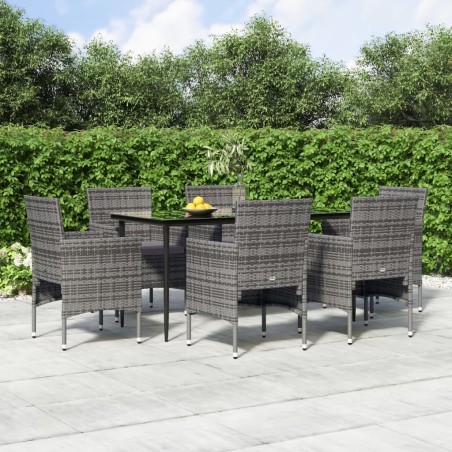 vidaXL 7-tlg. Garten-Essgruppe mit Kissen Grau und Schwarz