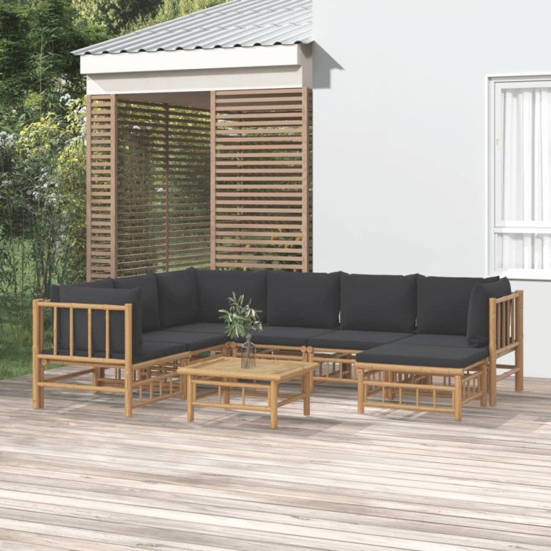 vidaXL 8-tlg. Garten-Lounge-Set mit Dunkelgrauen Kissen Bambus vidaXL 8-tlg. Garten-Lounge-Set mit Dunkelgrauen Kissen Bambus
