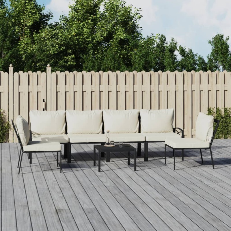 vidaXL 7-tlg. Garten-Lounge-Set mit Sandfarbigen Kissen Stahl vidaXL 7-tlg. Garten-Lounge-Set mit Sandfarbigen Kissen Stahl