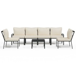 vidaXL 7-tlg. Garten-Lounge-Set mit Sandfarbigen Kissen Stahl