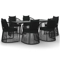 vidaXL 7-tlg. Garten-Essgruppe mit Kissen Schwarz PVC-Rattan