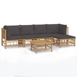 vidaXL 6-tlg. Garten-Lounge-Set mit Dunkelgrauen Kissen Bambus