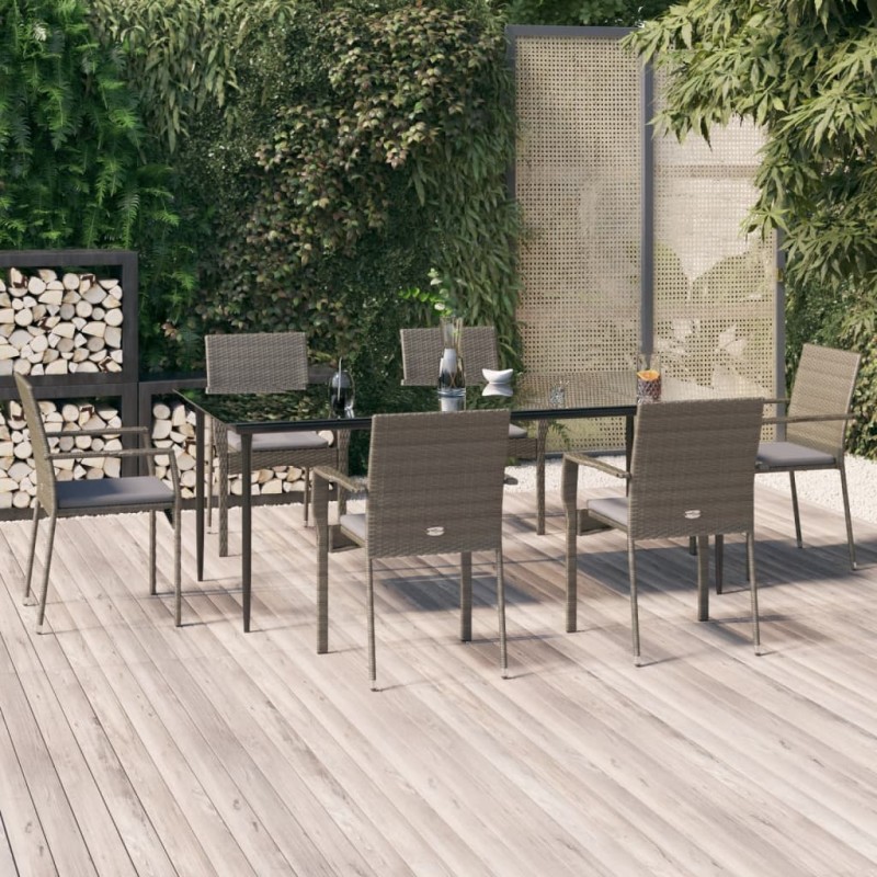 vidaXL 7-tlg. Garten-Essgruppe mit Kissen Schwarz und Grau Poly Rattan vidaXL 7-tlg. Garten-Essgruppe mit Kissen Schwarz und Grau Poly Rattan