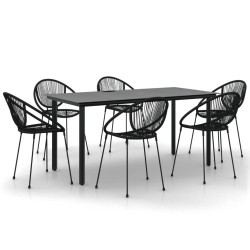 vidaXL 7-tlg. Garten-Essgruppe Schwarz PVC-Rattan