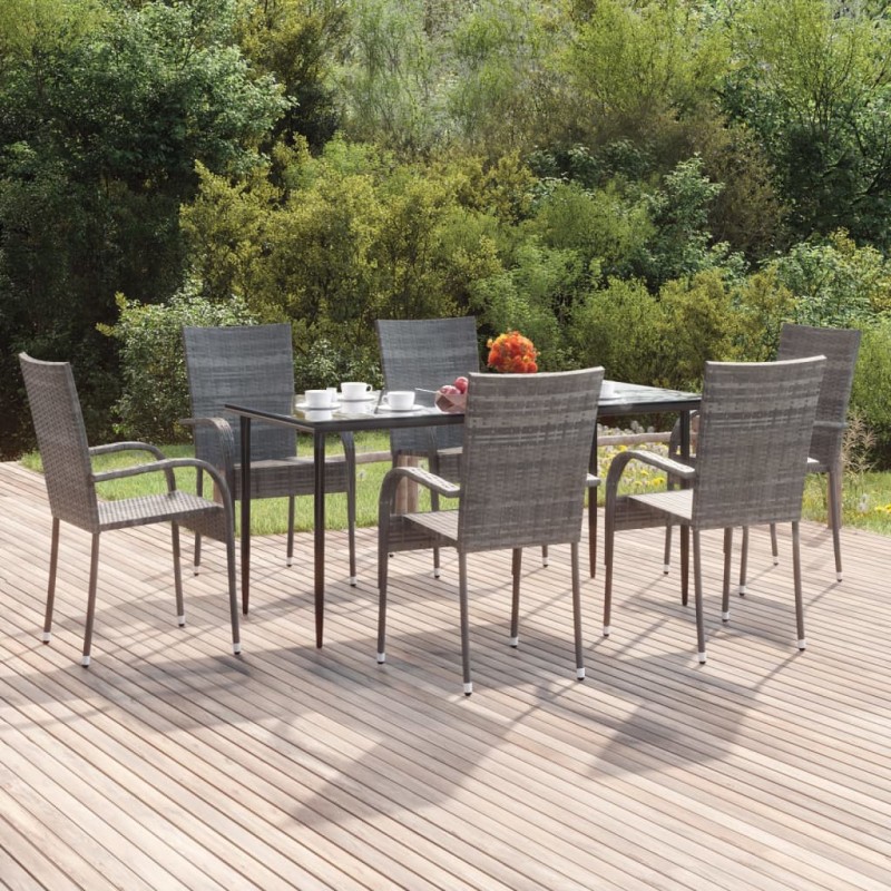 vidaXL 7-tlg. Garten-Essgruppe Grau Poly Rattan vidaXL 7-tlg. Garten-Essgruppe Grau Poly Rattan