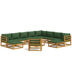 vidaXL 12-tlg. Garten-Lounge-Set mit Grünen Kissen Massivholz