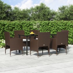 vidaXL 7-tlg. Garten-Essgruppe mit Kissen Braun und Schwarz