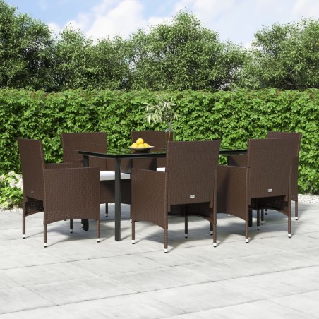 vidaXL 7-tlg. Garten-Essgruppe mit Kissen Braun und Schwarz