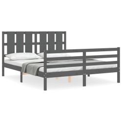 vidaXL Massivholzbett mit Kopfteil Grau 160x200 cm