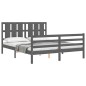 vidaXL Massivholzbett mit Kopfteil Grau 160x200 cm