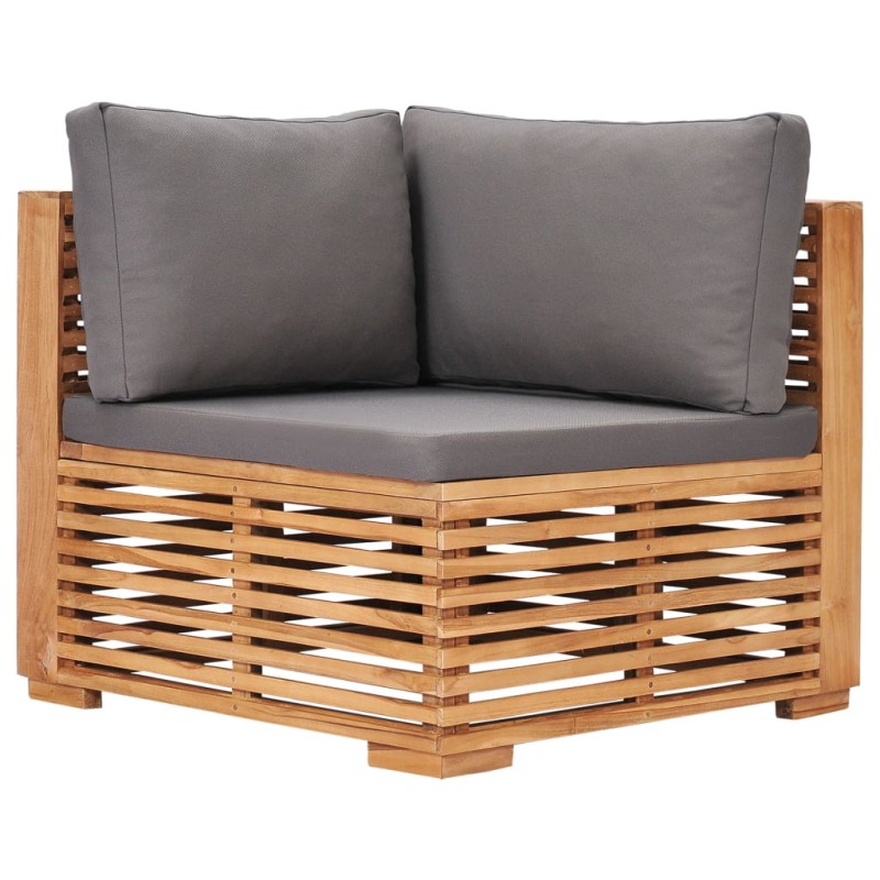 Garten-Ecksofa mit Grauer Auflage Massivholz Teak Garten-Ecksofa mit Grauer Auflage Massivholz Teak