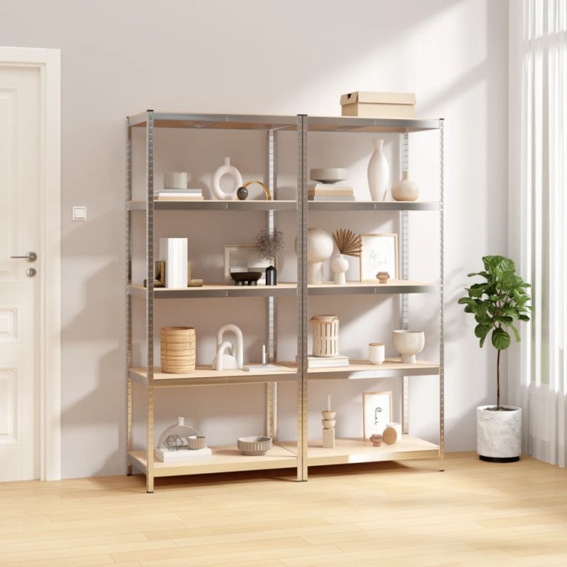 vidaXL Regale mit 5 Böden 2 Stk. Silbern Stahl & Holzwerkstoff vidaXL Regale mit 5 Böden 2 Stk. Silbern Stahl & Holzwerkstoff