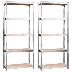vidaXL Regale mit 5 Böden 2 Stk. Silbern Stahl & Holzwerkstoff