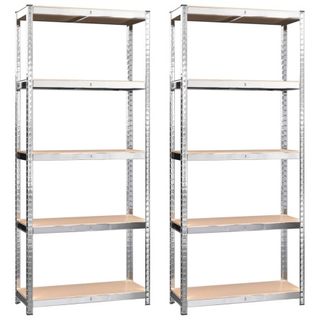 vidaXL Regale mit 5 Böden 2 Stk. Silbern Stahl & Holzwerkstoff