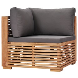 Garten-Ecksofa mit Grauer Auflage Massivholz Teak