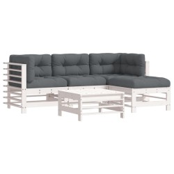 vidaXL 5-tlg. Garten-Lounge-Set mit Kissen Weiß Massivholz