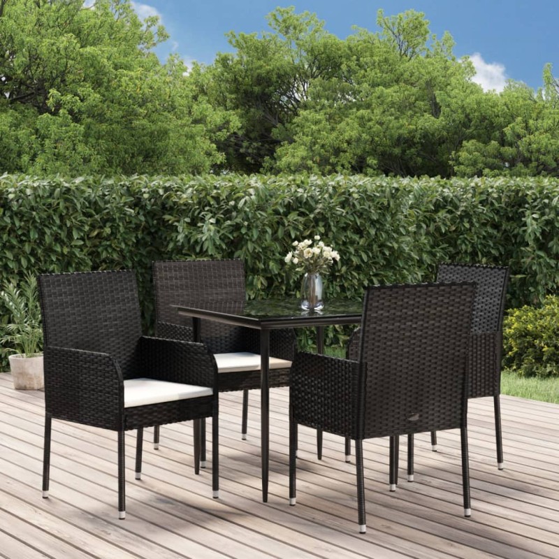 vidaXL 5-tlg. Garten-Essgruppe mit Kissen Schwarz Poly Rattan vidaXL 5-tlg. Garten-Essgruppe mit Kissen Schwarz Poly Rattan