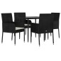 vidaXL 5-tlg. Garten-Essgruppe mit Kissen Schwarz Poly Rattan vidaXL 5-tlg. Garten-Essgruppe mit Kissen Schwarz Poly Rattan