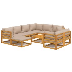 vidaXL 10-tlg. Garten-Lounge-Set mit Taupe Kissen Massivholz