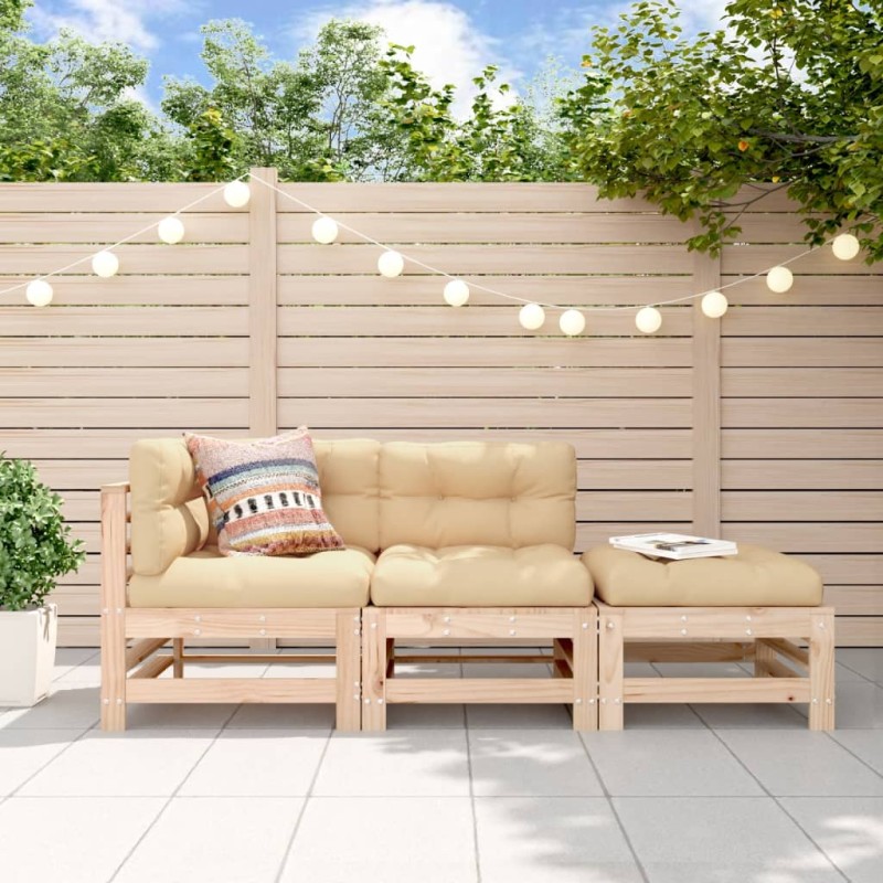 vidaXL 3-tlg. Garten-Lounge-Set mit Kissen Massivholz vidaXL 3-tlg. Garten-Lounge-Set mit Kissen Massivholz