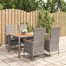 vidaXL 5-tlg. Garten-Essgruppe mit Kissen Grau Poly Rattan