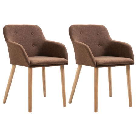 Esszimmerstühle 2 Stk. Braun Stoff und Massivholz Eiche