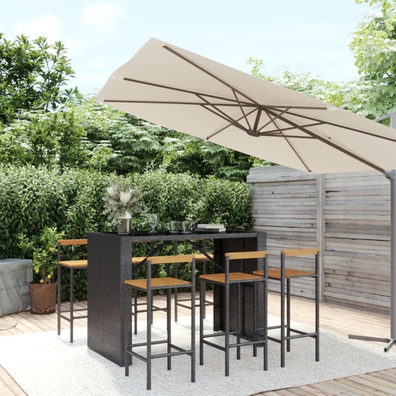 vidaXL 7-tlg. Gartenbar-Set Schwarz Poly Rattan & Massivholz Akazie vidaXL 7-tlg. Gartenbar-Set Schwarz Poly Rattan & Massivholz Akazie