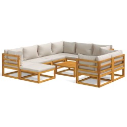 vidaXL 10-tlg. Garten-Lounge-Set mit Hellgrauen Kissen Massivholz