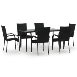 vidaXL 7-tlg. Garten-Essgruppe Schwarz Poly Rattan