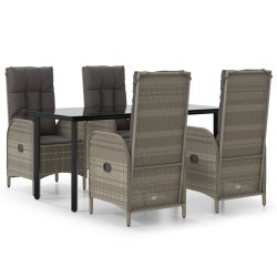 vidaXL 5-tlg. Garten-Essgruppe mit Kissen Schwarz und Grau Poly Rattan
