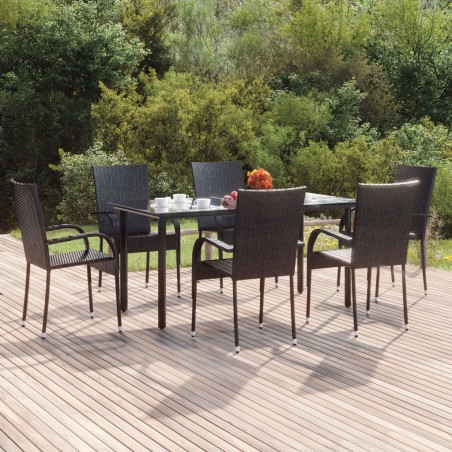 vidaXL 7-tlg. Garten-Essgruppe Schwarz Poly Rattan