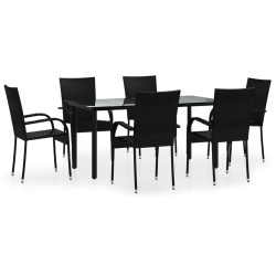 vidaXL 7-tlg. Garten-Essgruppe Schwarz Poly Rattan