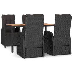 vidaXL 5-tlg. Garten-Essgruppe mit Kissen Schwarz Poly Rattan