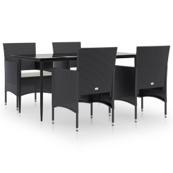 vidaXL 5-tlg. Garten-Essgruppe mit Kissen Schwarz