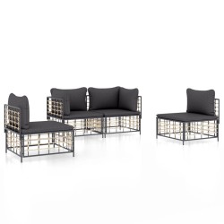 vidaXL 4-tlg. Garten-Lounge-Set mit Kissen Anthrazit Poly Rattan