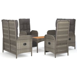 vidaXL 5-tlg. Garten-Essgruppe mit Kissen Grau Poly Rattan