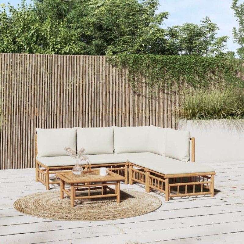vidaXL 6-tlg. Garten-Lounge-Set mit Cremeweißen Kissen Bambus vidaXL 6-tlg. Garten-Lounge-Set mit Cremeweißen Kissen Bambus