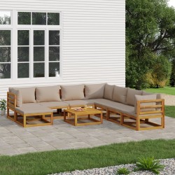 vidaXL 9-tlg. Garten-Lounge-Set mit Taupe Kissen Massivholz