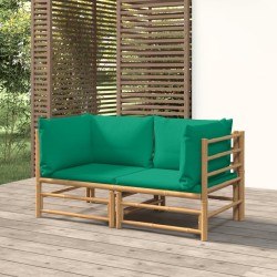 vidaXL Garten-Ecksofas mit Grünen Kissen 2 Stk. Bambus