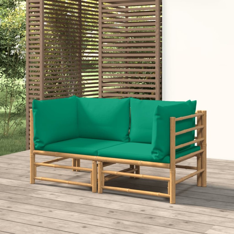 vidaXL Garten-Ecksofas mit Grünen Kissen 2 Stk. Bambus vidaXL Garten-Ecksofas mit Grünen Kissen 2 Stk. Bambus