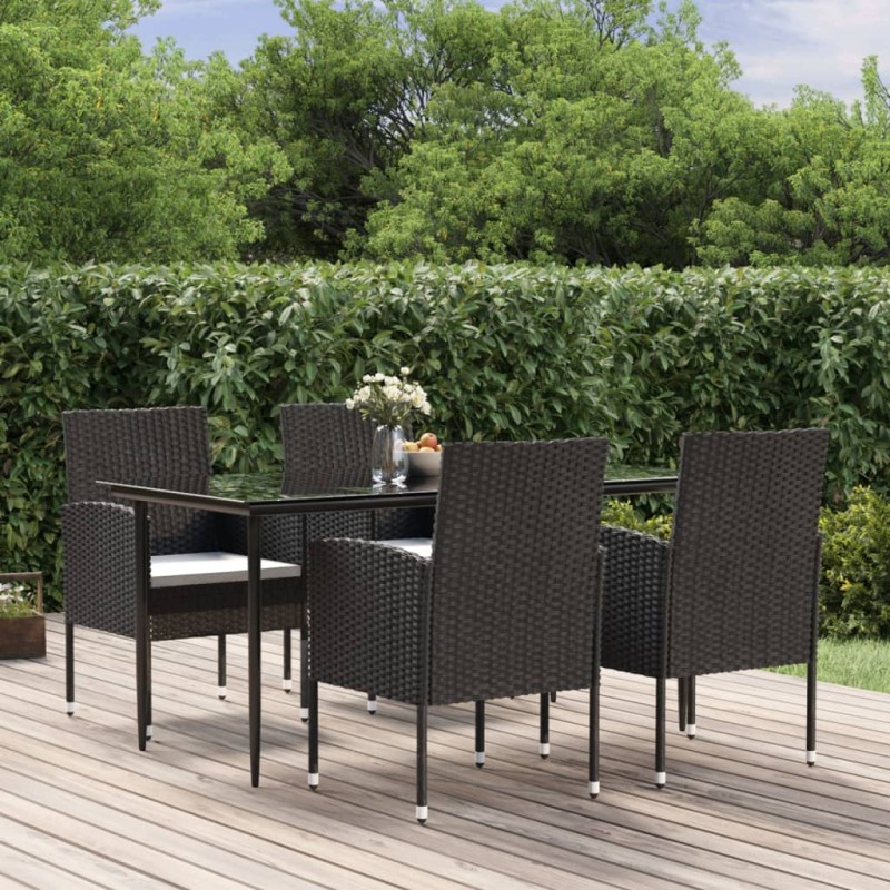 vidaXL 5-tlg. Garten-Essgruppe mit Kissen Schwarz Poly Rattan vidaXL 5-tlg. Garten-Essgruppe mit Kissen Schwarz Poly Rattan