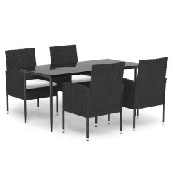 vidaXL 5-tlg. Garten-Essgruppe mit Kissen Schwarz Poly Rattan