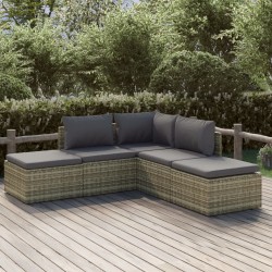 vidaXL 5-tlg. Garten-Lounge-Set mit Kissen Grau Poly Rattan